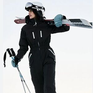 Free People Black Ski & Snow Jacket with White Accents